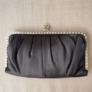 STEVE MADDEN Black Satin Rhinestone Clutch
